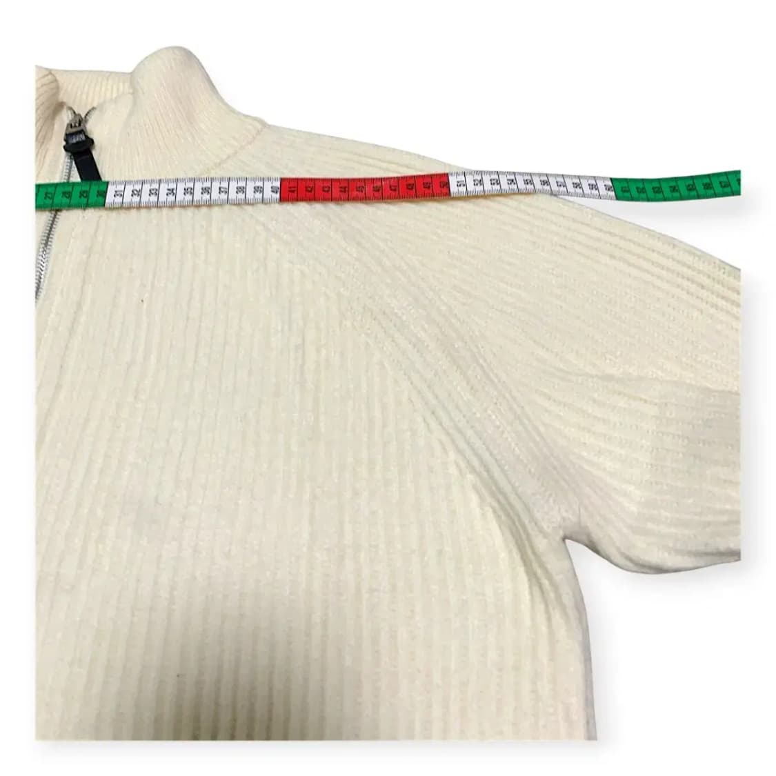 M)Mood 화이트 오버핏 하프넥 니트 집업 반집업 풀집업 상품이미지6