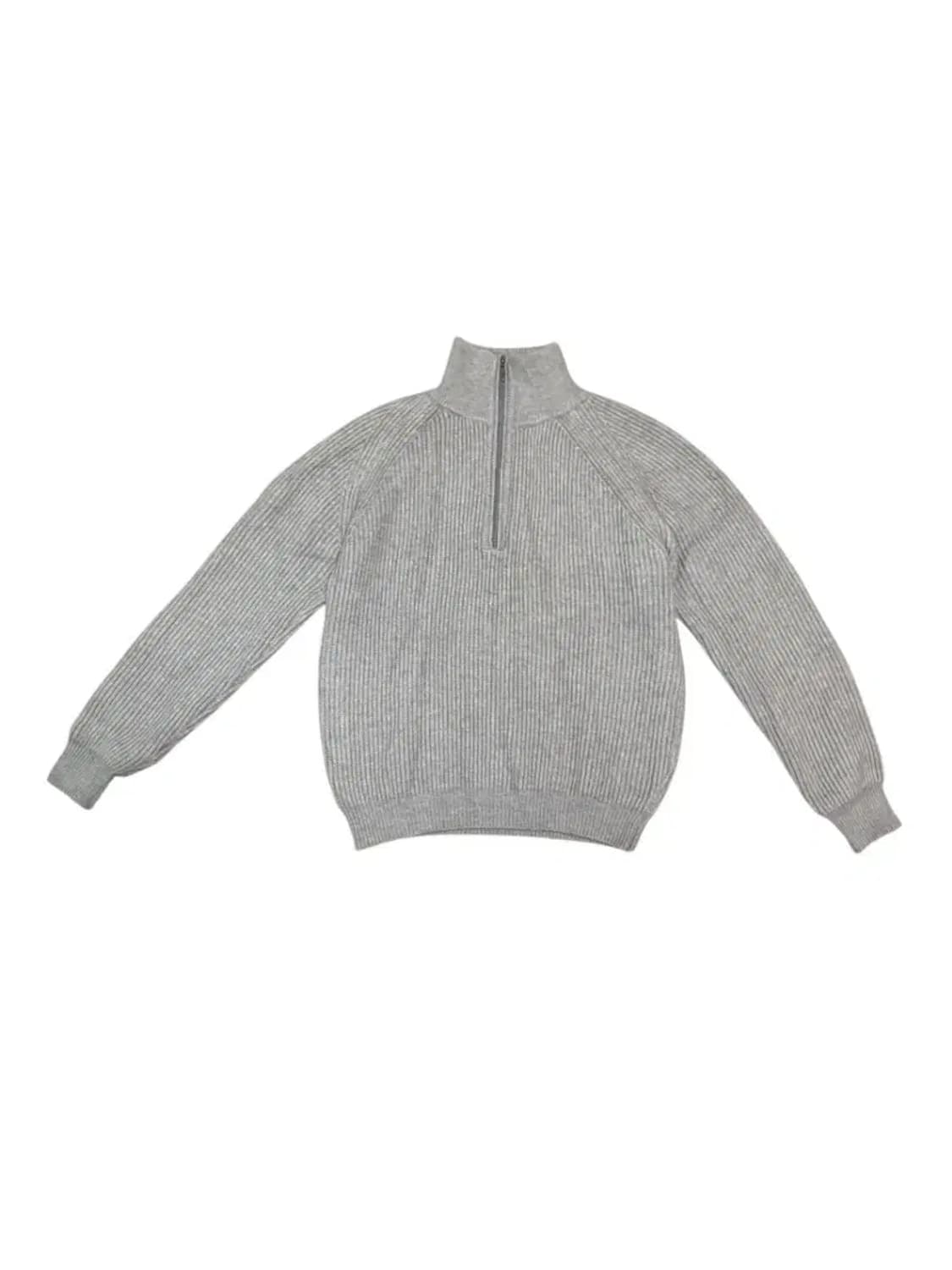 L)그레이 하프넥 니트 스웨터 반집업 심플패턴 회색 상품이미지1