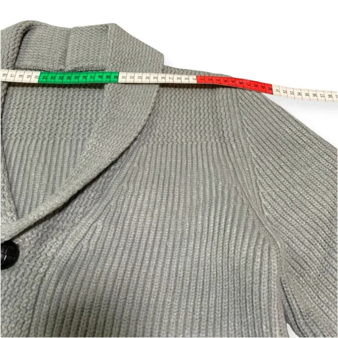 L)그레이 숄카라 가디건 그레이 회색 단추 스냅 스트라이프 패턴 울가디건 상품이미지3