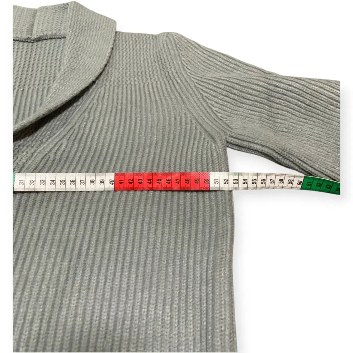 L)그레이 숄카라 가디건 그레이 회색 단추 스냅 스트라이프 패턴 울가디건 상품이미지4