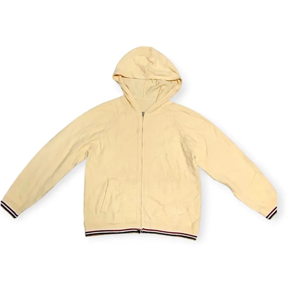 XL)바닐라 니트 후드집업 시보리 밑단 삼선 트레이닝복 상의 상품이미지1