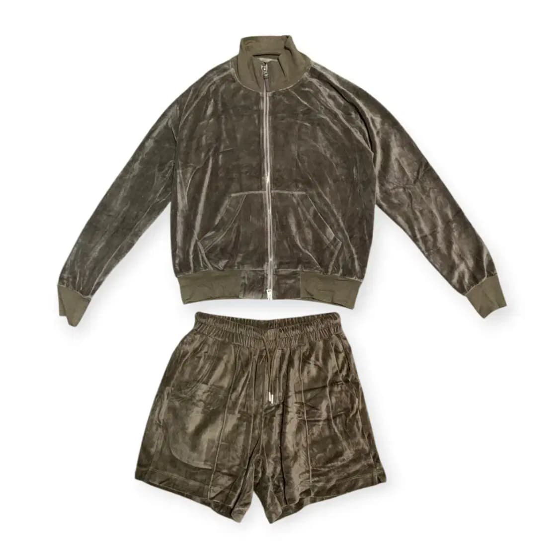 L)브라운 벨벳 트레이닝복 세트 셋업 (져지+반바지) 상품이미지1