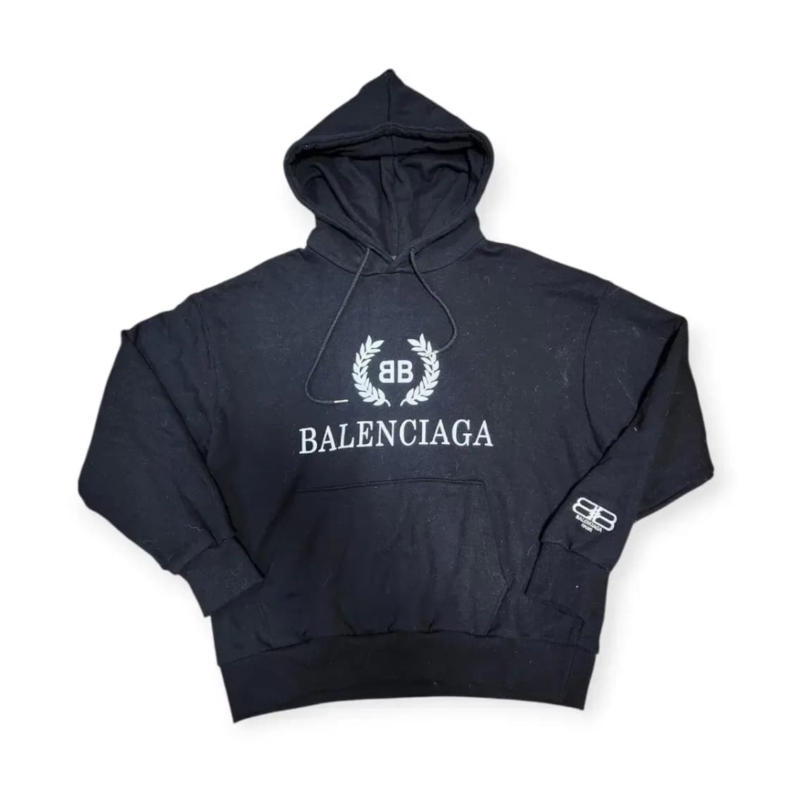 M)발렌시아가 빈티지 커스텀 리메이크 블랙 로고 후드티 상품이미지1