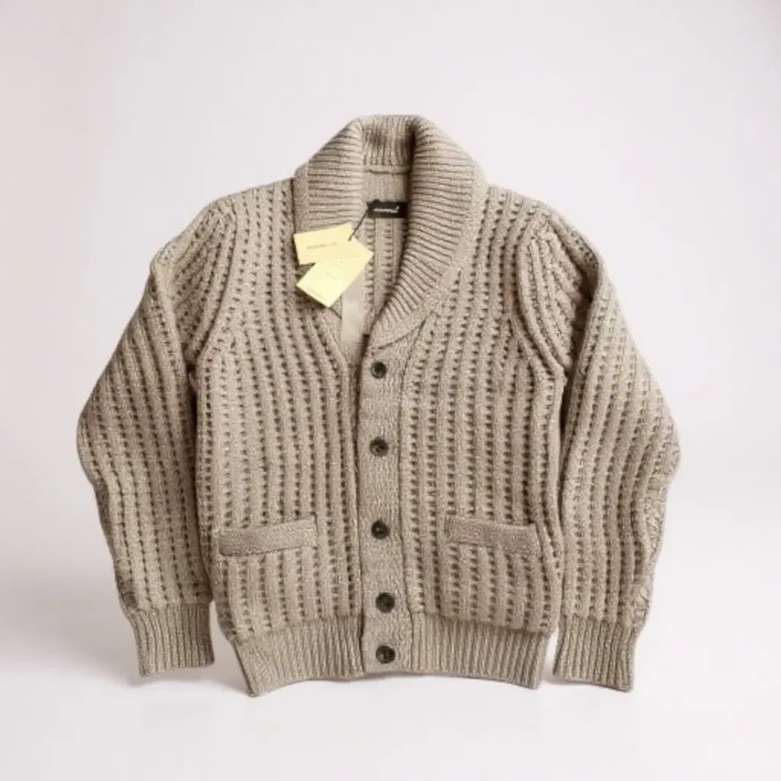 2XL)mood 숄칼라 가디건 니트 그레이 와플 울 단추가디건 코위찬 상품이미지1