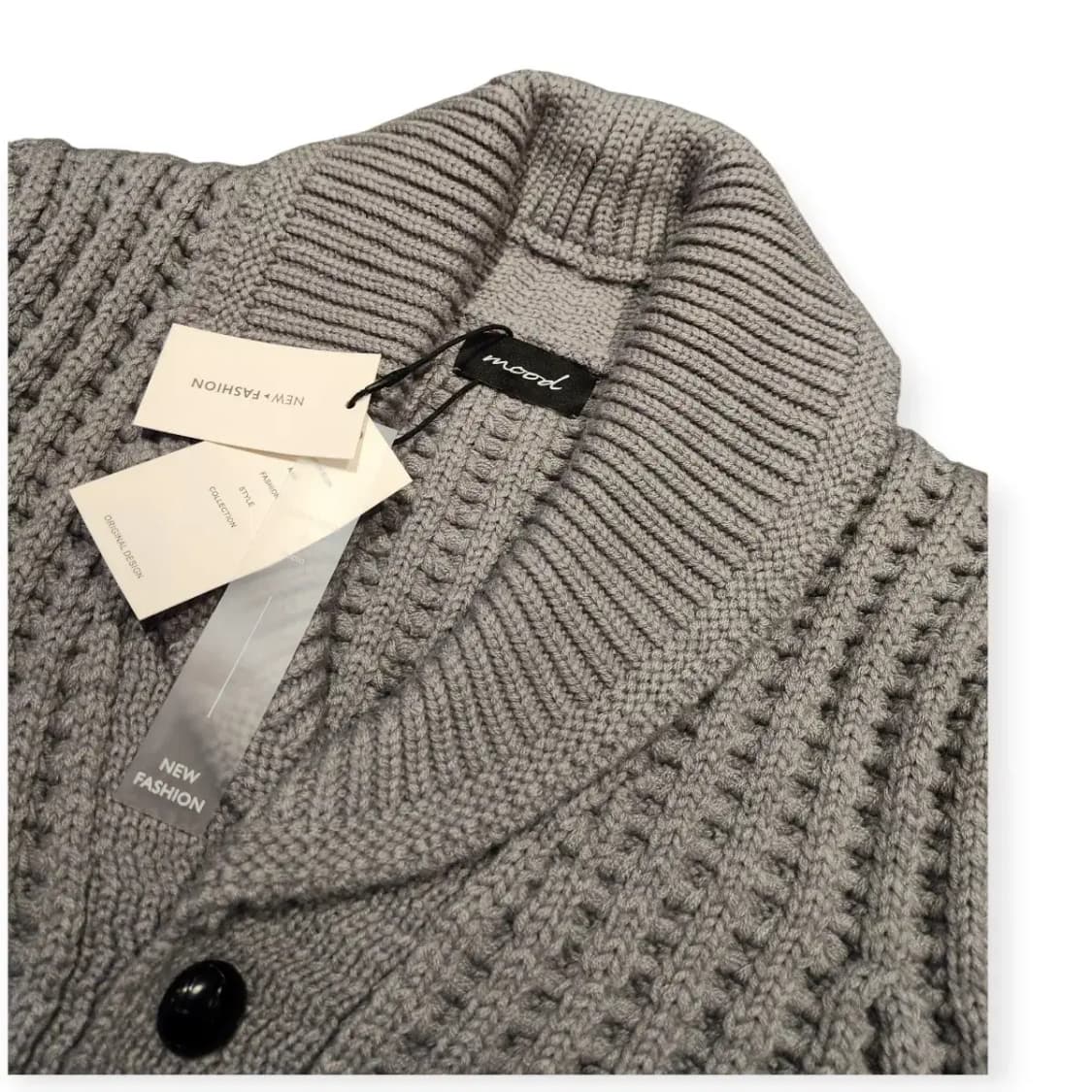 2XL)mood 숄칼라 가디건 니트 그레이 와플 울 단추가디건 코위찬 상품이미지3