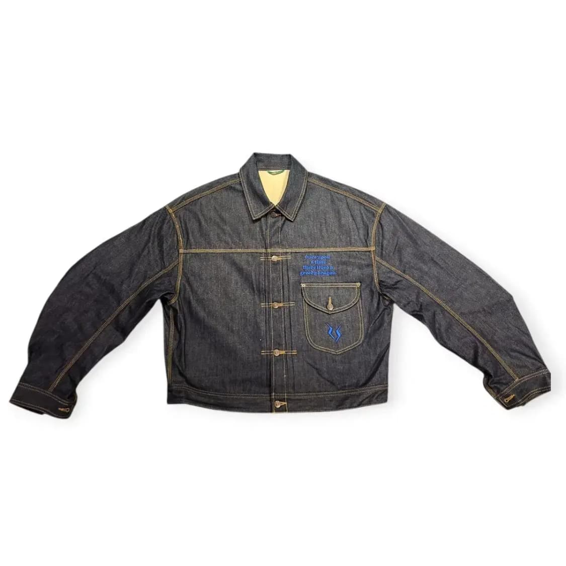 2XL)아워포켓츠 그리드 커브드 슬리브 데님 워크 자켓 인디고 데님 상품이미지1