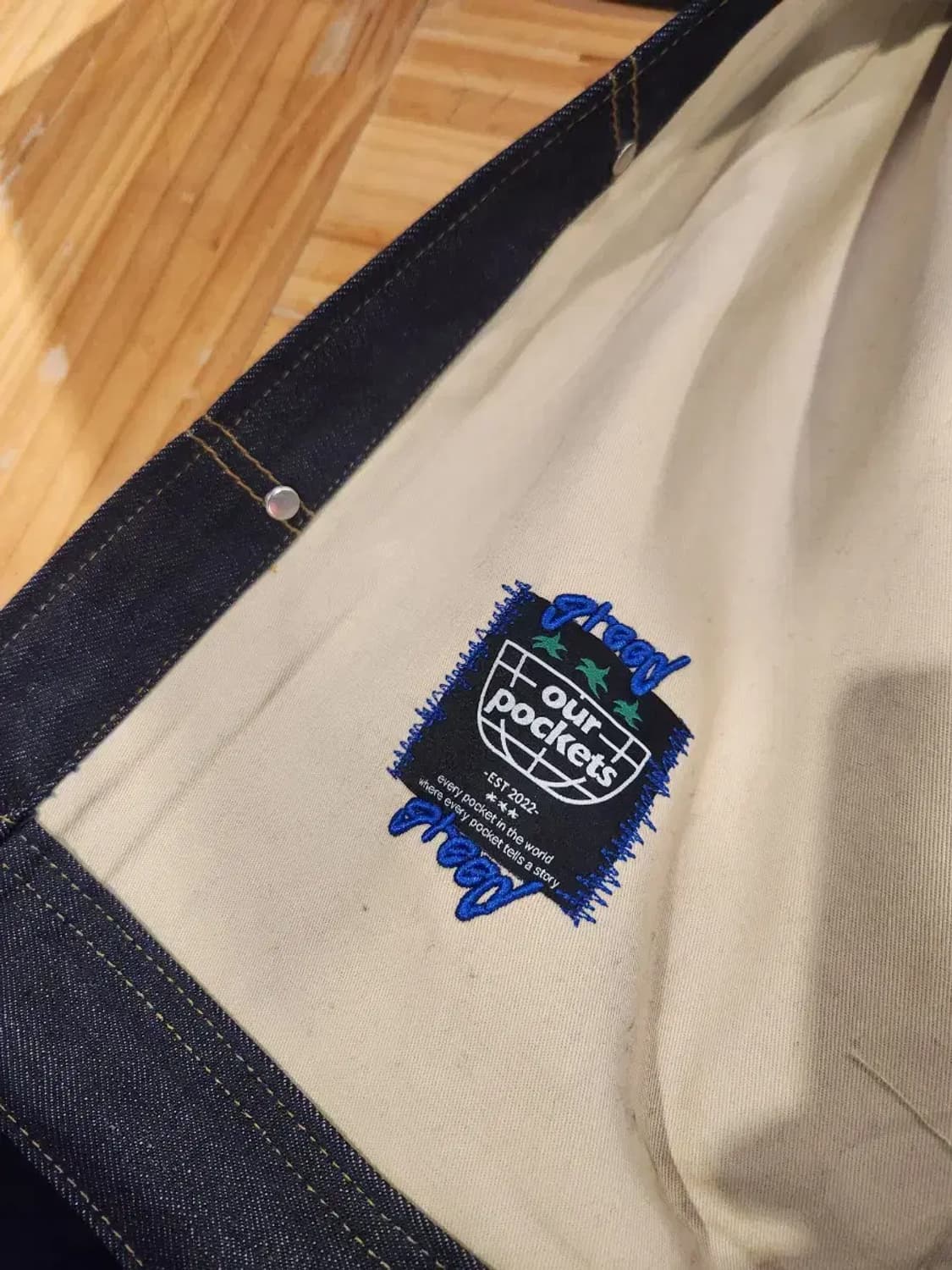 2XL)아워포켓츠 그리드 커브드 슬리브 데님 워크 자켓 인디고 데님 상품이미지10