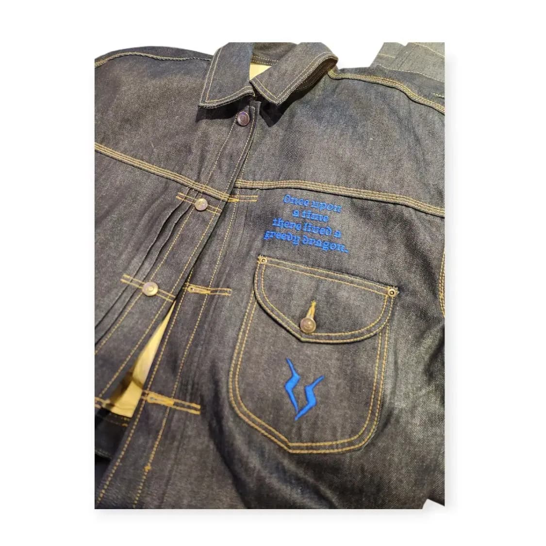 2XL)아워포켓츠 그리드 커브드 슬리브 데님 워크 자켓 인디고 데님 상품이미지4