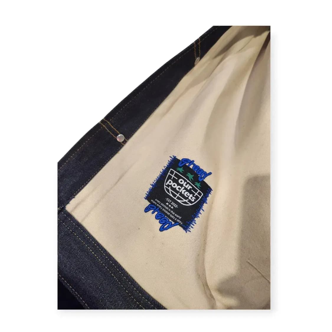 2XL)아워포켓츠 그리드 커브드 슬리브 데님 워크 자켓 인디고 데님 상품이미지5