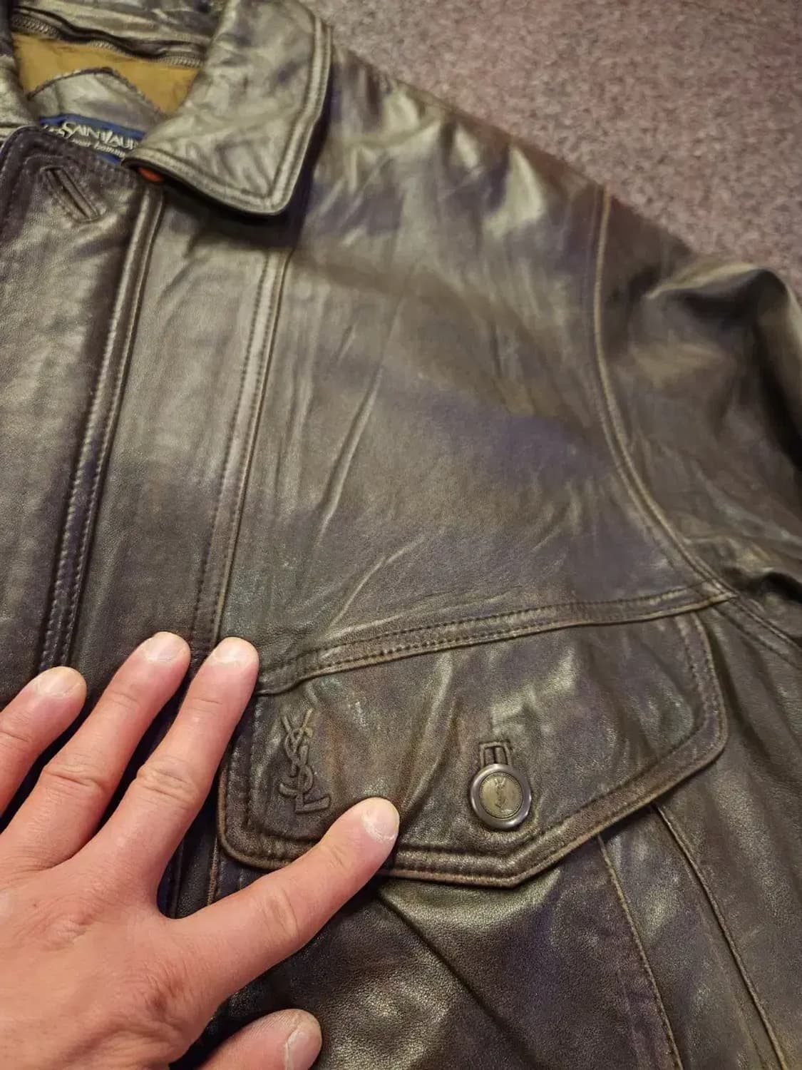 105)입생로랑 YSL 브라운 가죽 거위털 봄버 자켓 Ma1 마원 탑건 상품이미지8