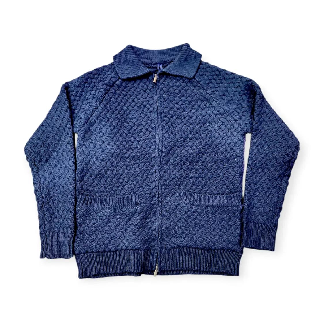 L)네이비 와플 니트집업 가디건 알파카 남색 가디건 니트자켓 니트점퍼 상품이미지1