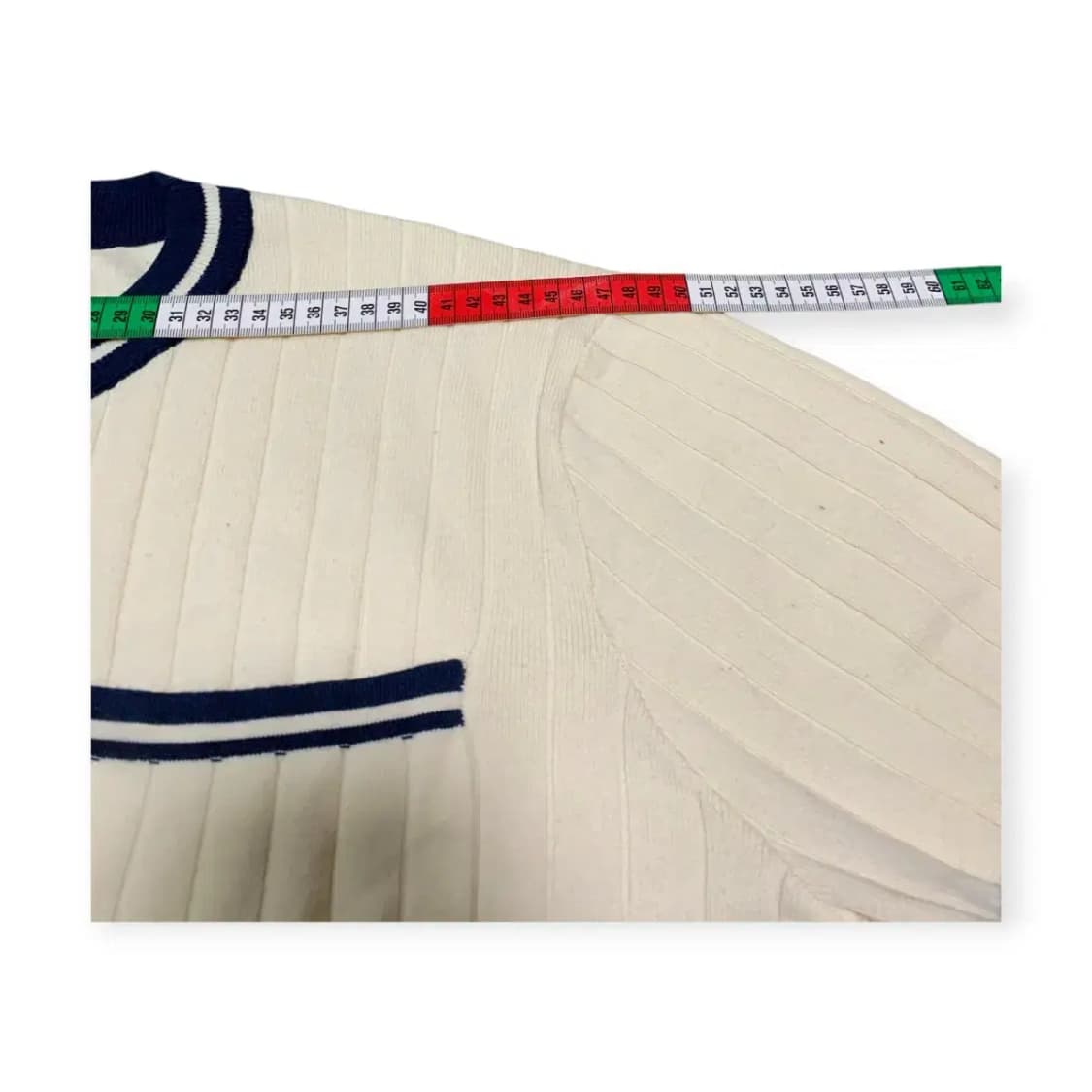 M)GDDQSDC 반팔 니트 머슬핏 티셔츠 베이지&네이비 상품이미지3