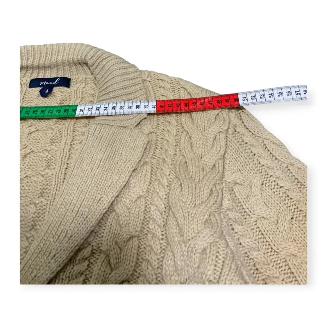 XL)mood 꽈배기 베이지 포켓 버튼 울 니트 숄카라 가디건 상품이미지4