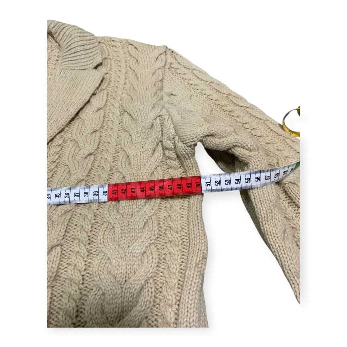 XL)mood 꽈배기 베이지 포켓 버튼 울 니트 숄카라 가디건 상품이미지5