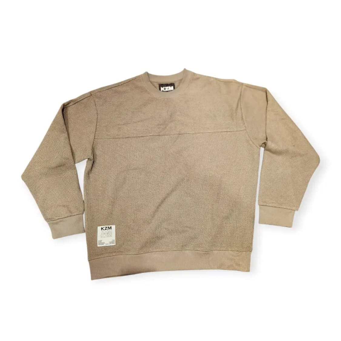 KZM 케이지엠 와플 크루넥 맨투맨 긴팔 롱슬리브 카키색 상품이미지1