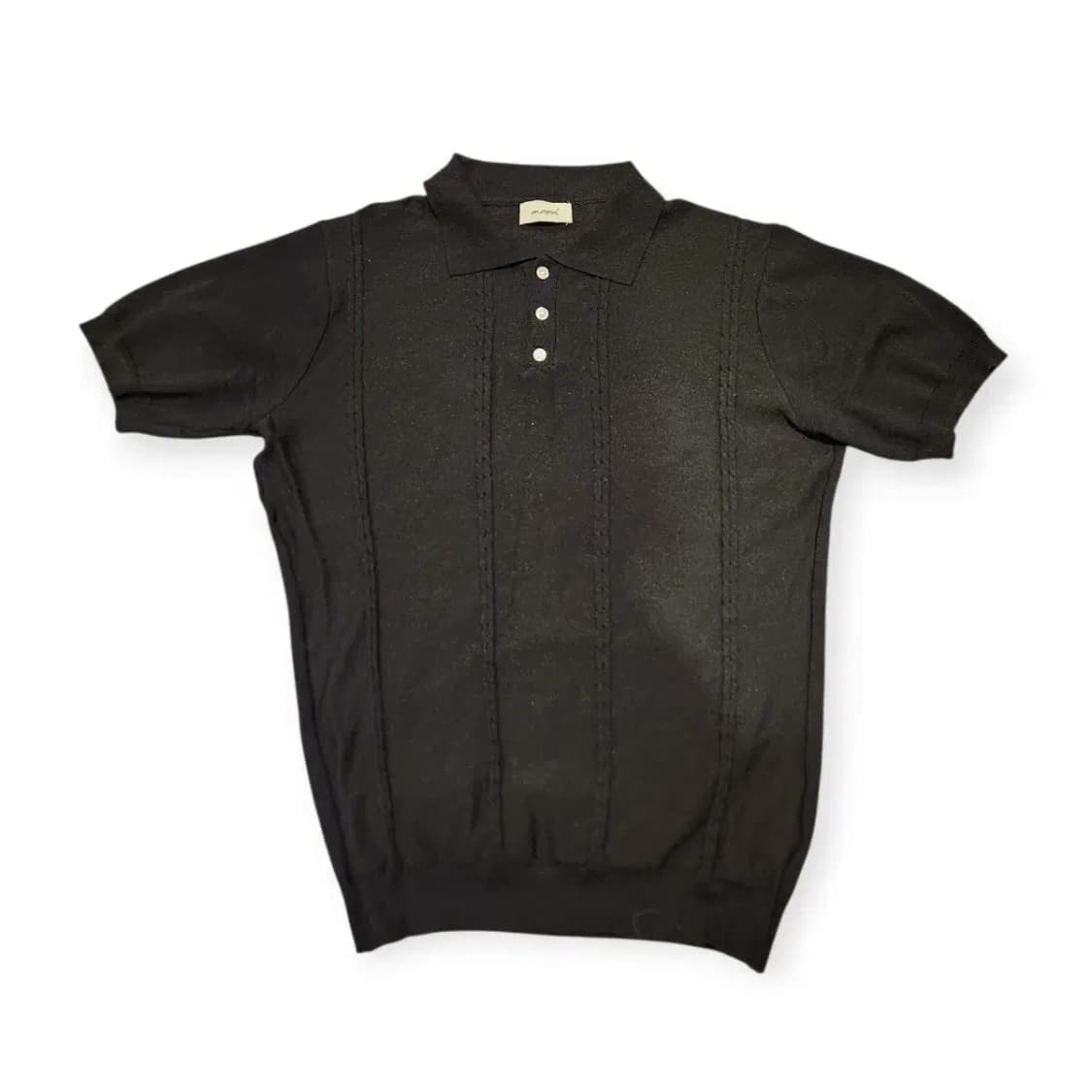 XL)mood 블랙 니트 반팔 폴로티 카라넥반팔티 상품이미지1