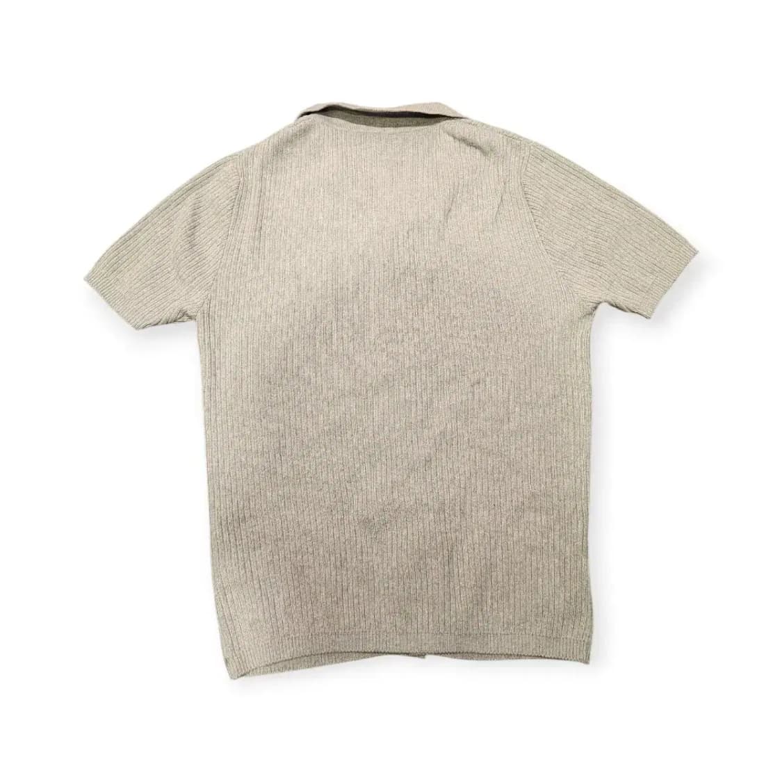 L)그레이 니트 반팔 셔츠 카라넥셔츠 회색 스트라이프 상품이미지2