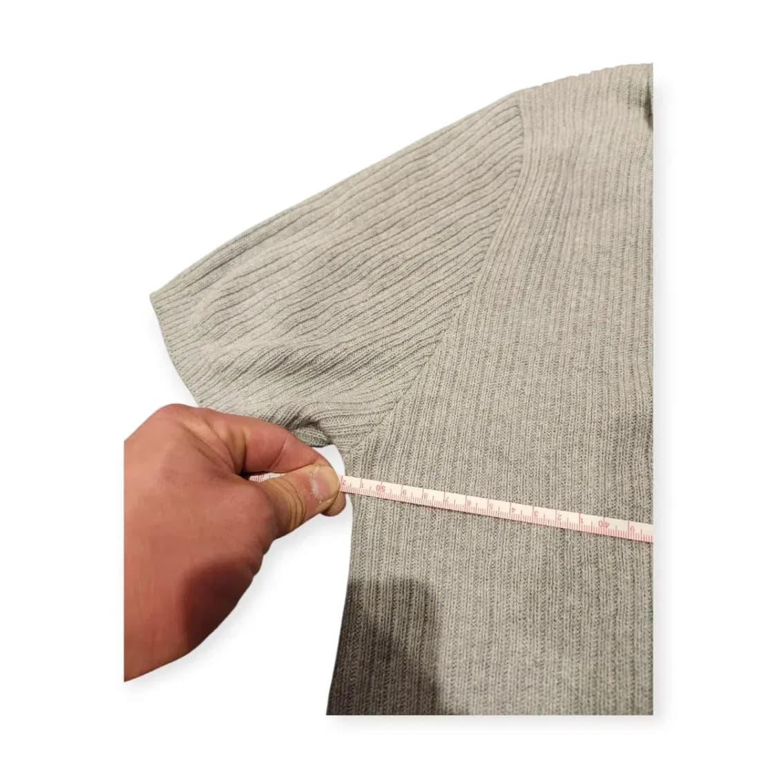 L)그레이 니트 반팔 셔츠 카라넥셔츠 회색 스트라이프 상품이미지4