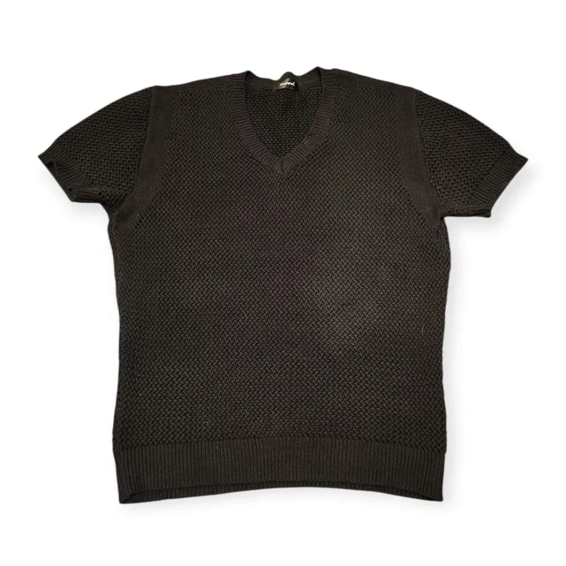 L)Mood 블랙 V넥 반팔 검정색 니트 브이넥 울 니트 스웨터 상품이미지1