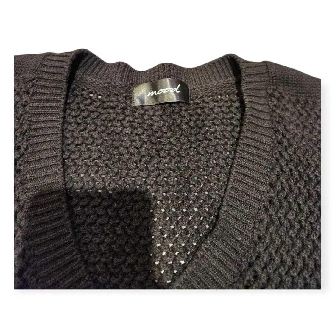 L)Mood 블랙 V넥 반팔 검정색 니트 브이넥 울 니트 스웨터 상품이미지4