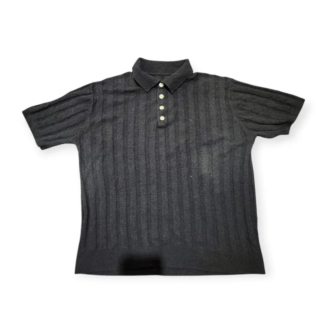 M)골지 반팔 머슬핏 카라넥 니트 블랙 상품이미지1