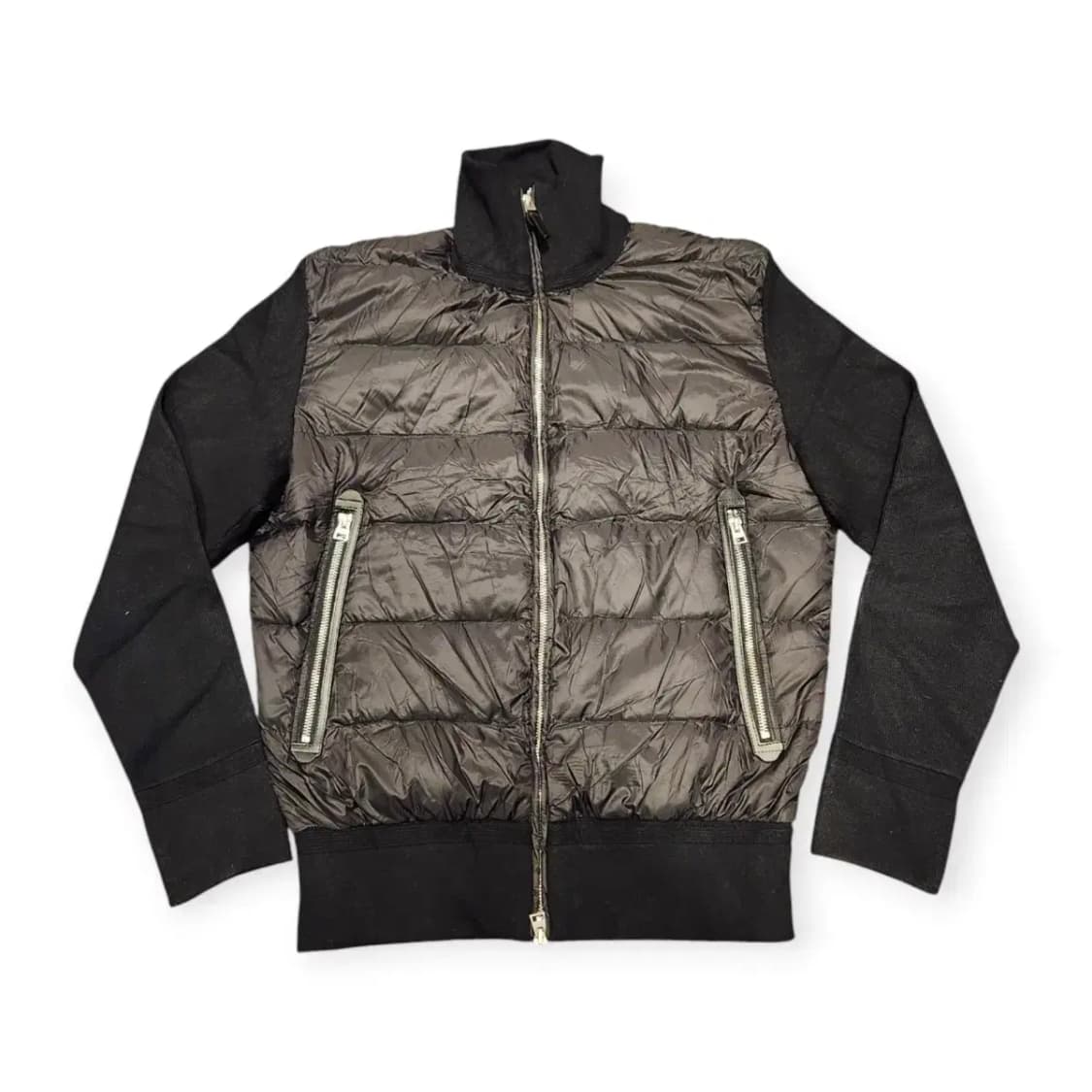 MOOD 블랙 니트 경량 패딩 배색 검정색 집업 자켓 상품이미지2