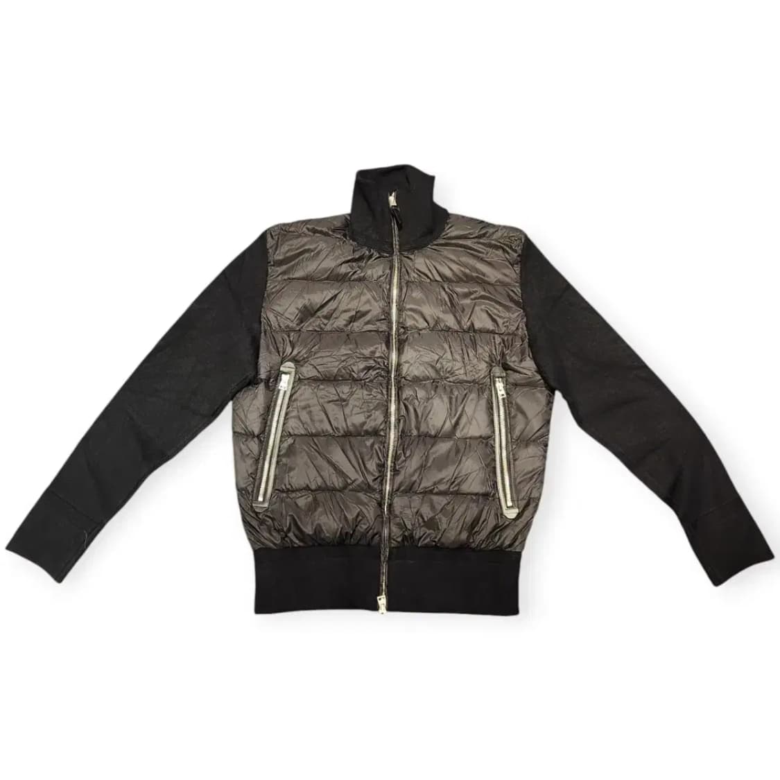 MOOD 블랙 니트 경량 패딩 배색 검정색 집업 자켓 상품이미지3