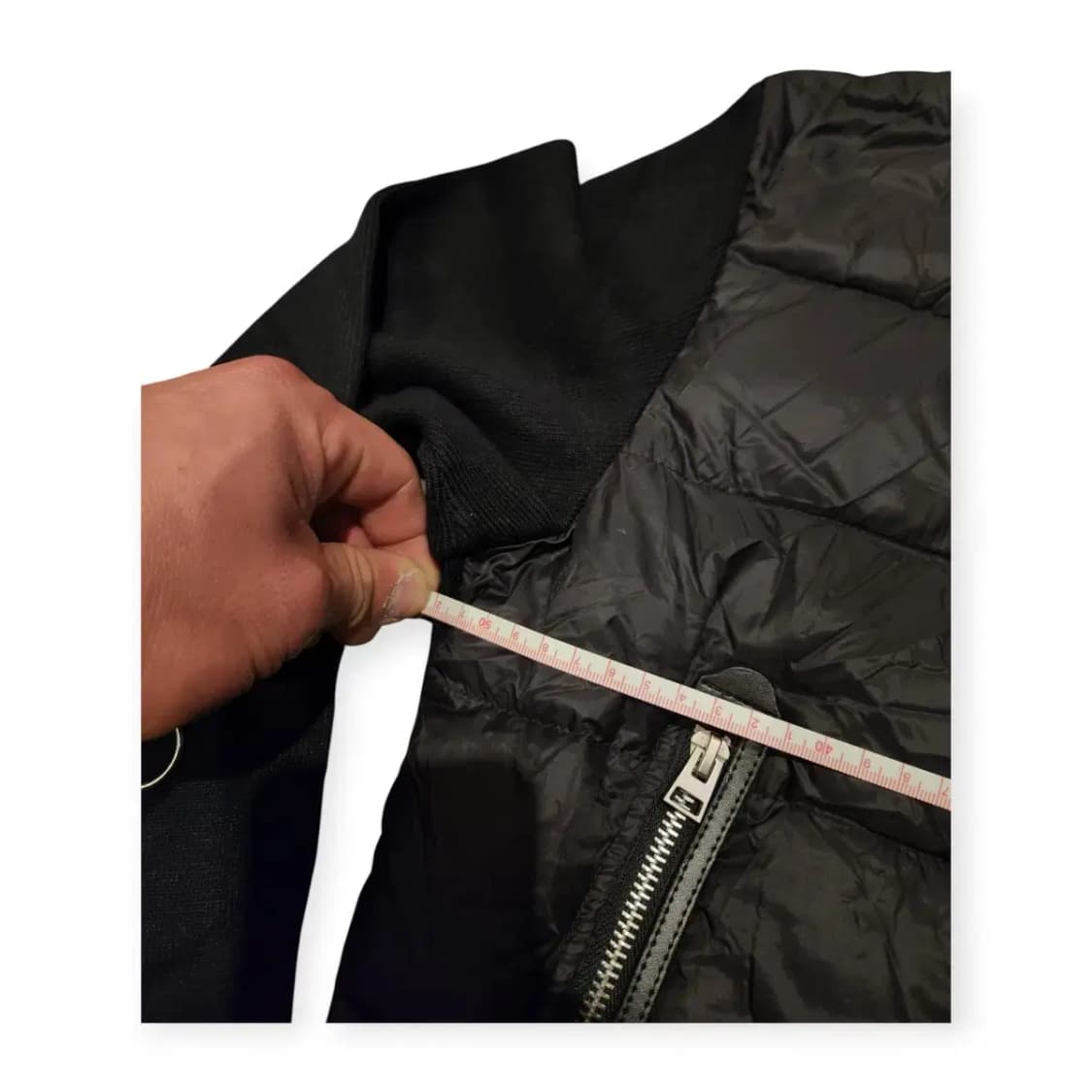 MOOD 블랙 니트 경량 패딩 배색 검정색 집업 자켓 상품이미지6