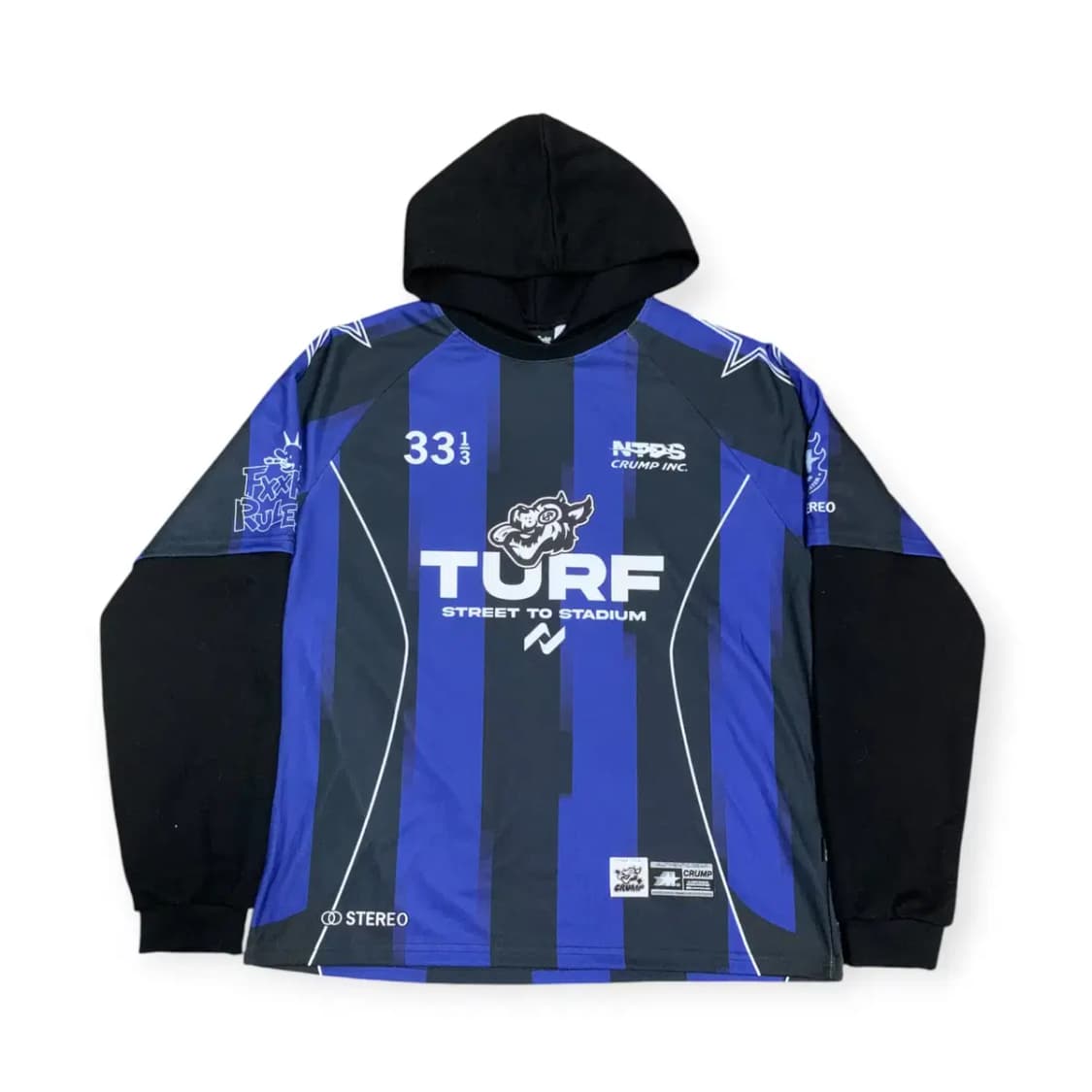 XL)크럼프 X 나인티플러스 인터갱스터 레이어드 후드 저지 블루 블랙 상품이미지1