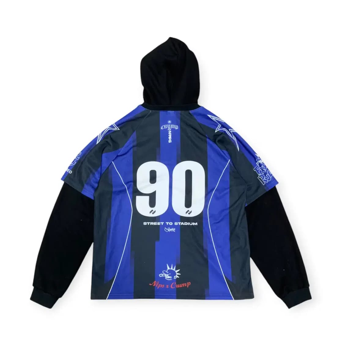 XL)크럼프 X 나인티플러스 인터갱스터 레이어드 후드 저지 블루 블랙 상품이미지2