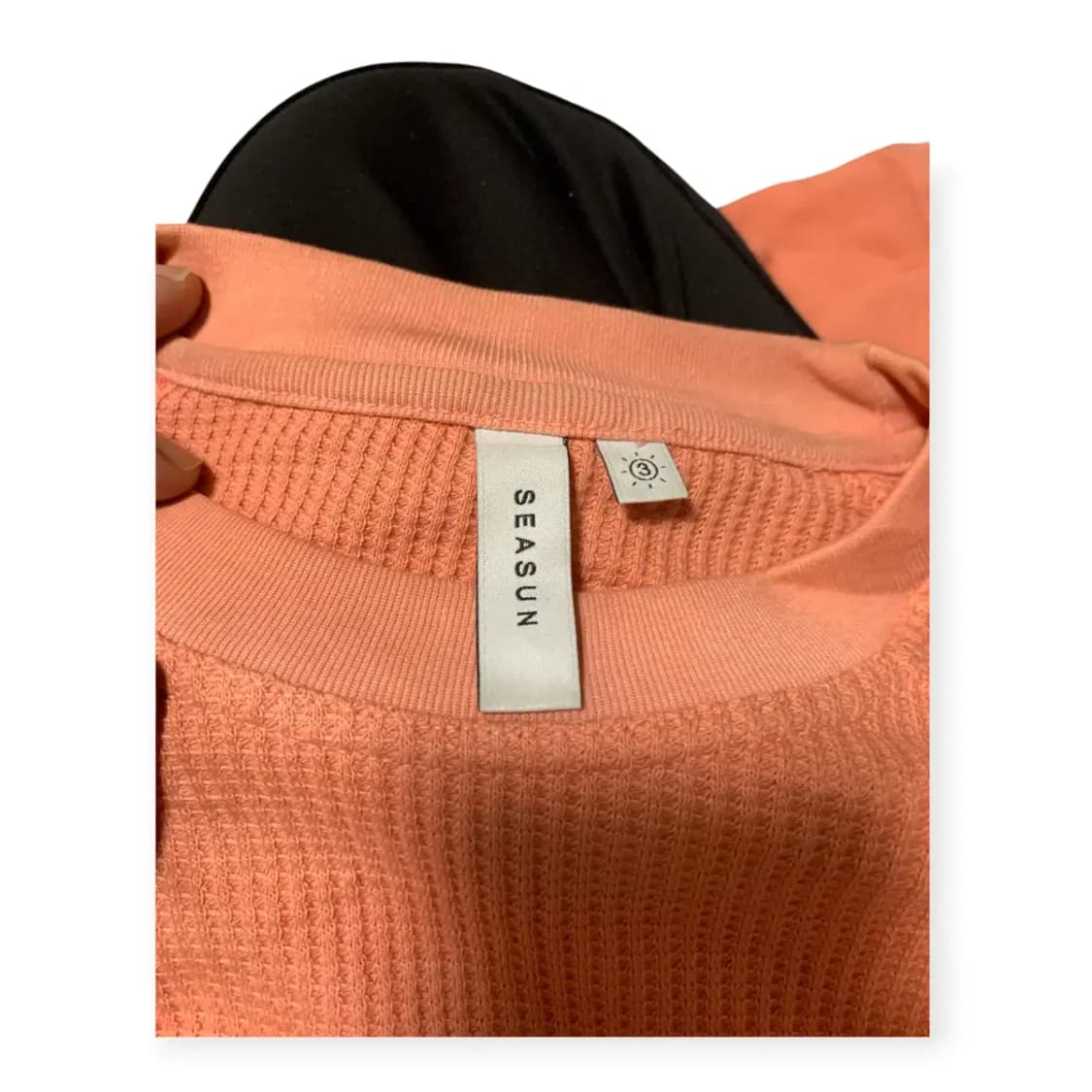 3size)Seasun 시선 와플 니트 긴팔 티셔츠 코랄 상품이미지3