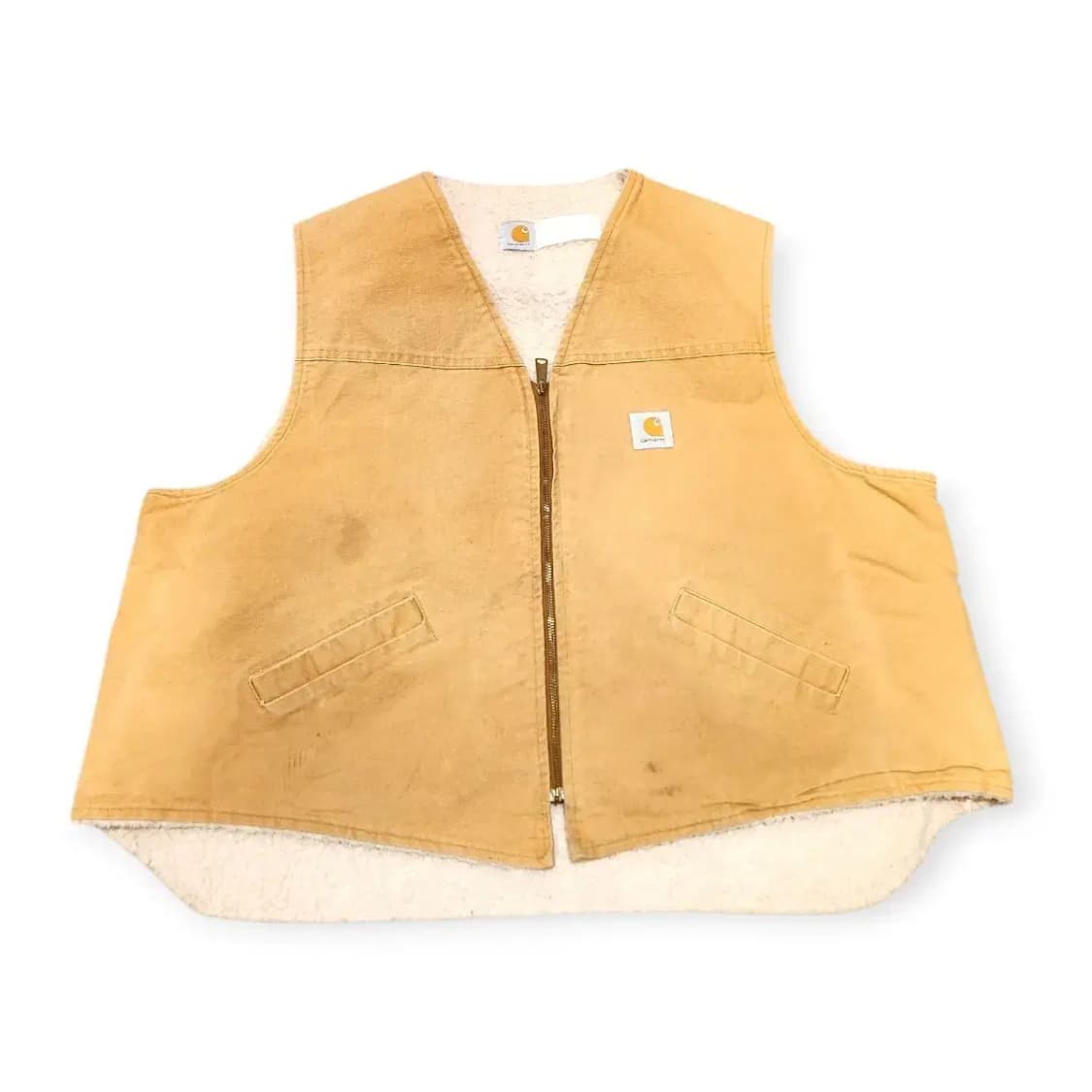 XL)90s 칼하트 브라운 양털 안감 오버핏 카멜 조끼 베스트 쪼끼 집업 상품이미지1