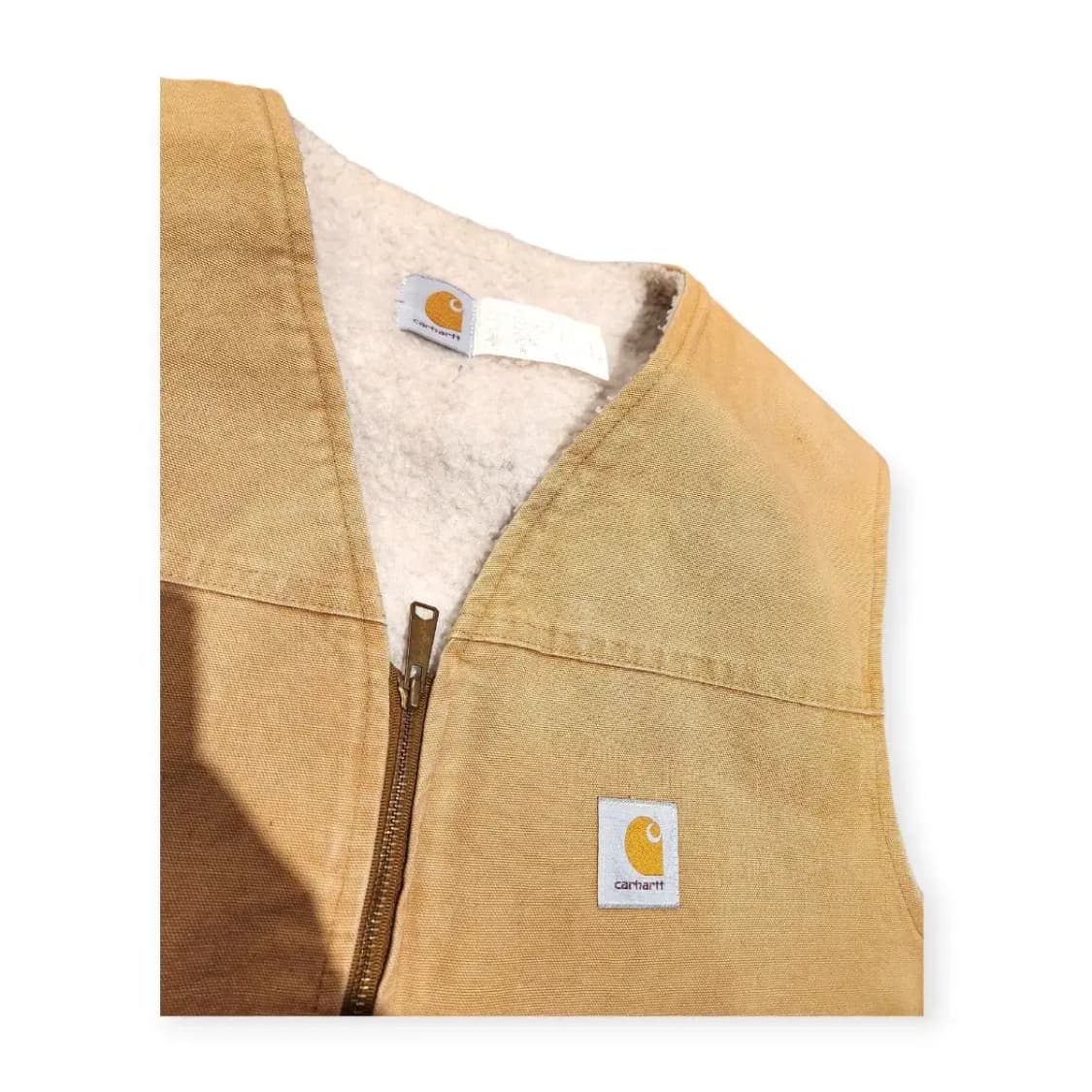 XL)90s 칼하트 브라운 양털 안감 오버핏 카멜 조끼 베스트 쪼끼 집업 상품이미지3