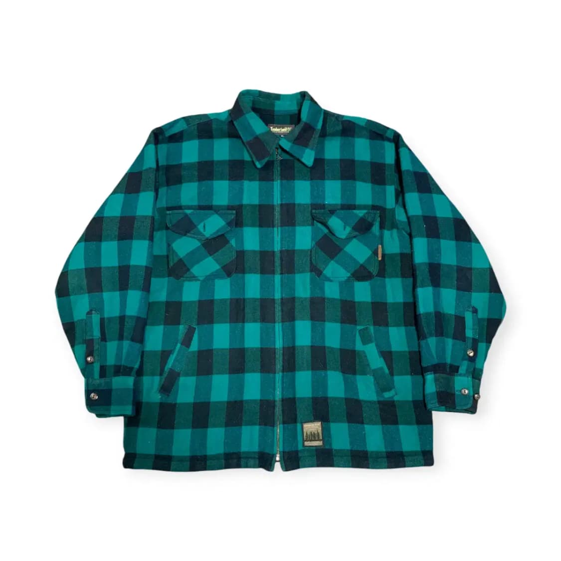 XL)팀버랜드 오버핏 타탄체크 그린 누빔 집업 포켓 셔츠 상품이미지1
