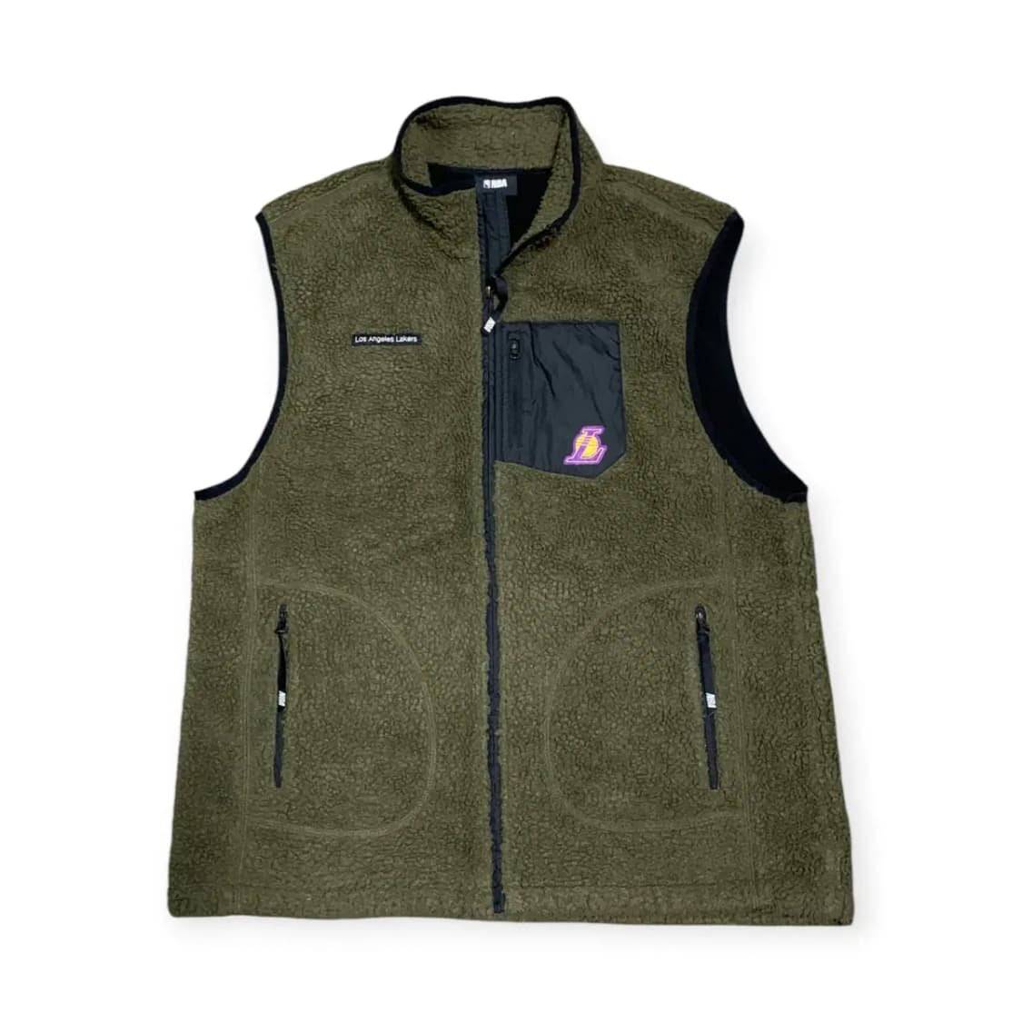 XL)NBA 레이커스 양털 후리스 베스트 집업 조끼 카키 쪼끼 상품이미지1