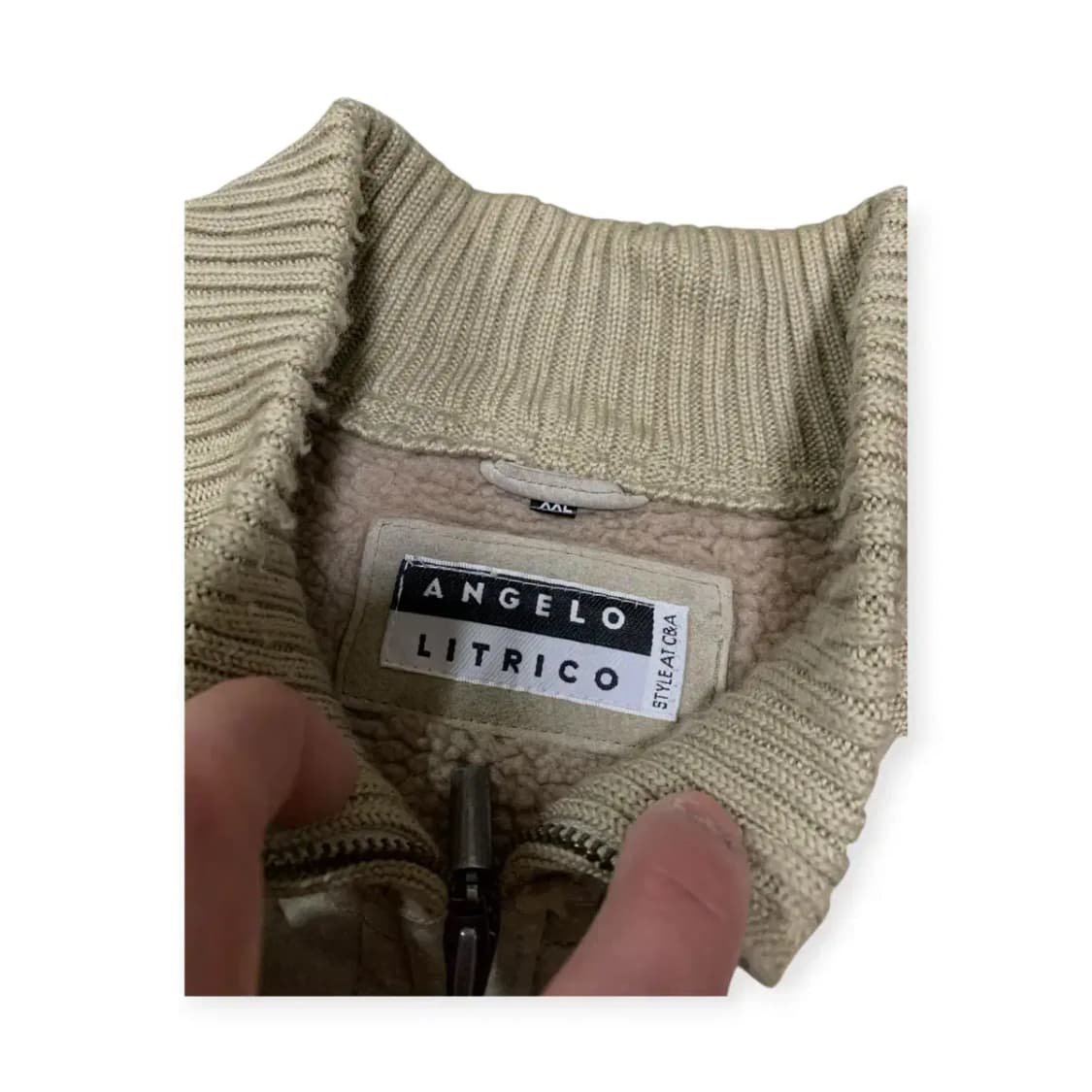 2XL)ANGELO LITRICO 베이지 빈티지 스웨이드 니트 집업 상품이미지3
