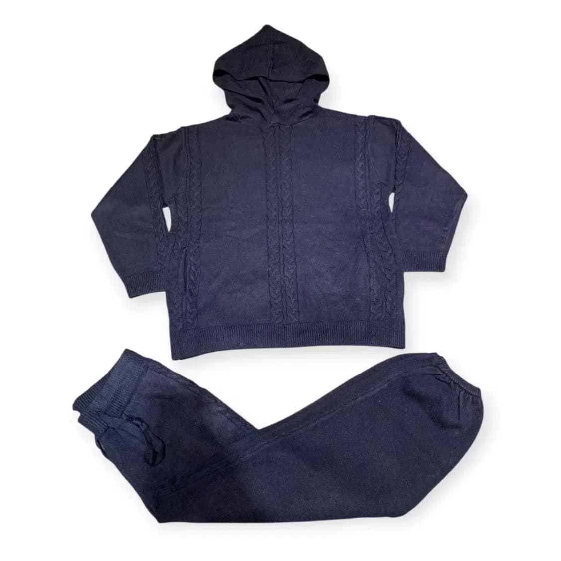 L)네이비 니트 후드 니트 밴딩 조거팬츠 츄리닝셋업 트레이닝복세트 상품이미지1