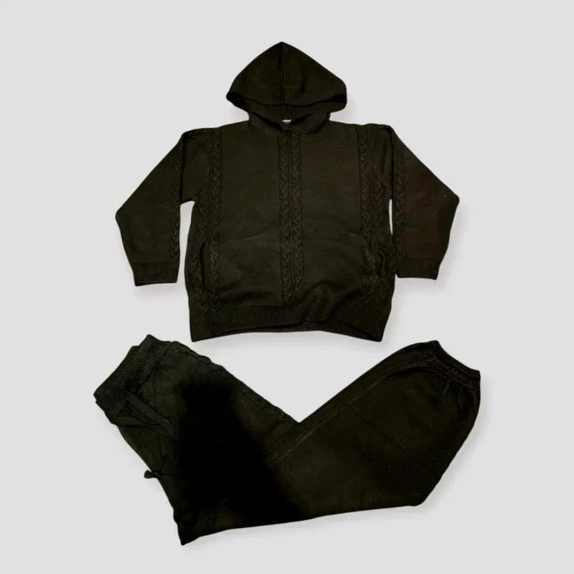 L)블랙 니트 후드 니트 밴딩 조거팬츠 츄리닝셋업 트레이닝복세트 상품이미지1