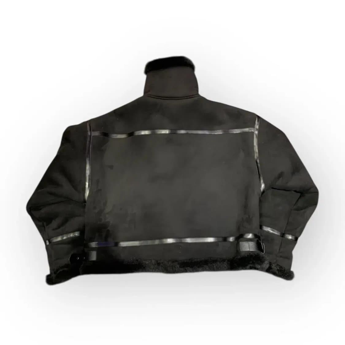 110)FLEUR 블랙 오버핏 스웨이드 숏 무스탕 퍼 자켓 가죽자웨 상품이미지2