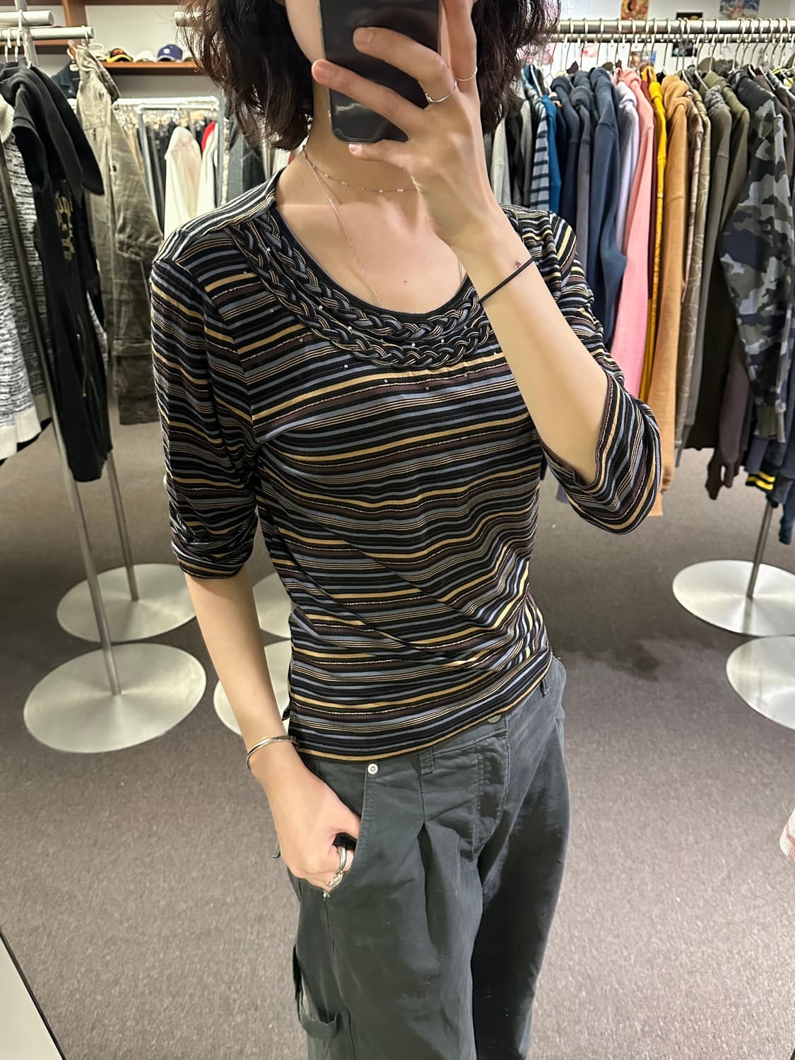 L)Japanese vintage 여성 멀티스트라이프 롱슬리브 상품이미지1