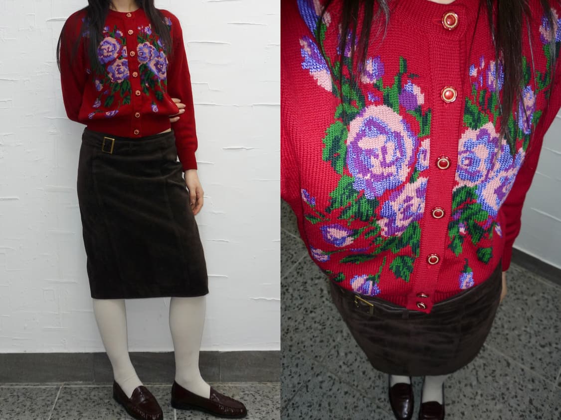 Red floral cardigan 상품이미지3