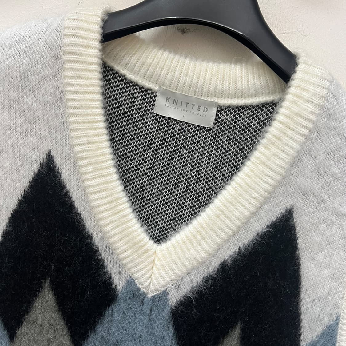 니티즈 벌키 오버핏 브러쉬 아가일 베스트 조끼 M 상품이미지3