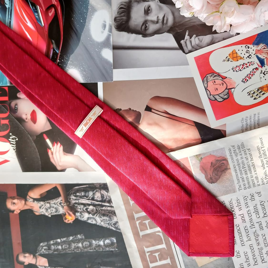 MCM 엠씨엠 실크 레드 넥타이 8.3cm A+등급 A19640 상품이미지5