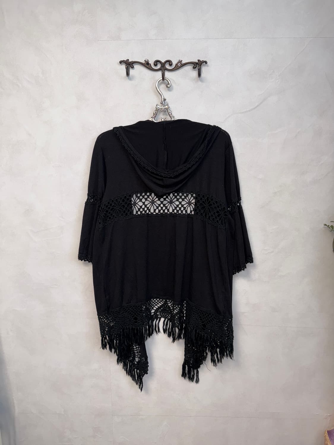 Black grunge crochet hood cardigan 상품이미지3