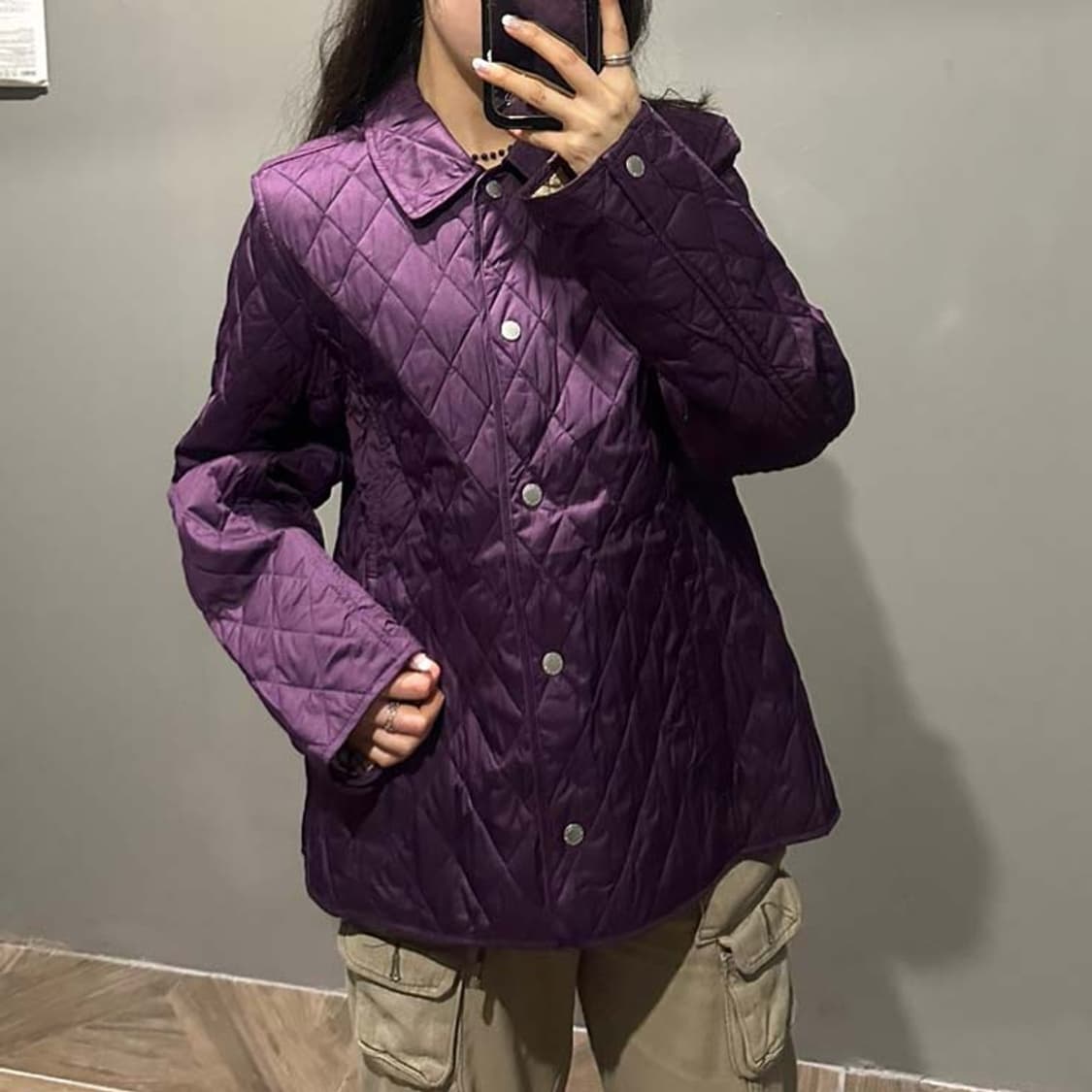 L.L.Bean 엘엘빈 퀼팅 자켓 체크안감 스냅 버튼 디테일 퍼플 상품이미지9