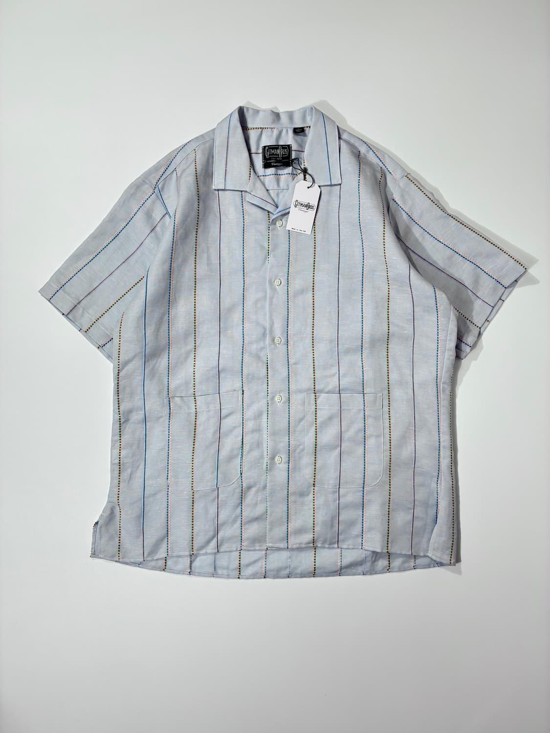 짓먼 빈티지 텐셀/린넨 우븐 스트라이프 캠프 셔츠 블루 L사이즈 상품이미지1