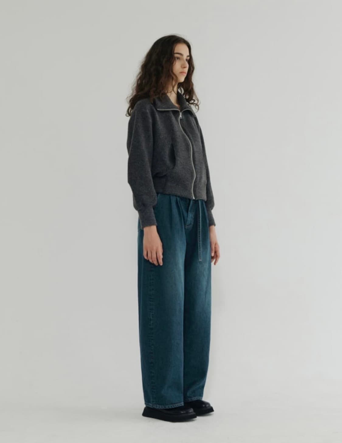 라벨아카이브 퍼지 니트집업 자켓 그레이 상품이미지2