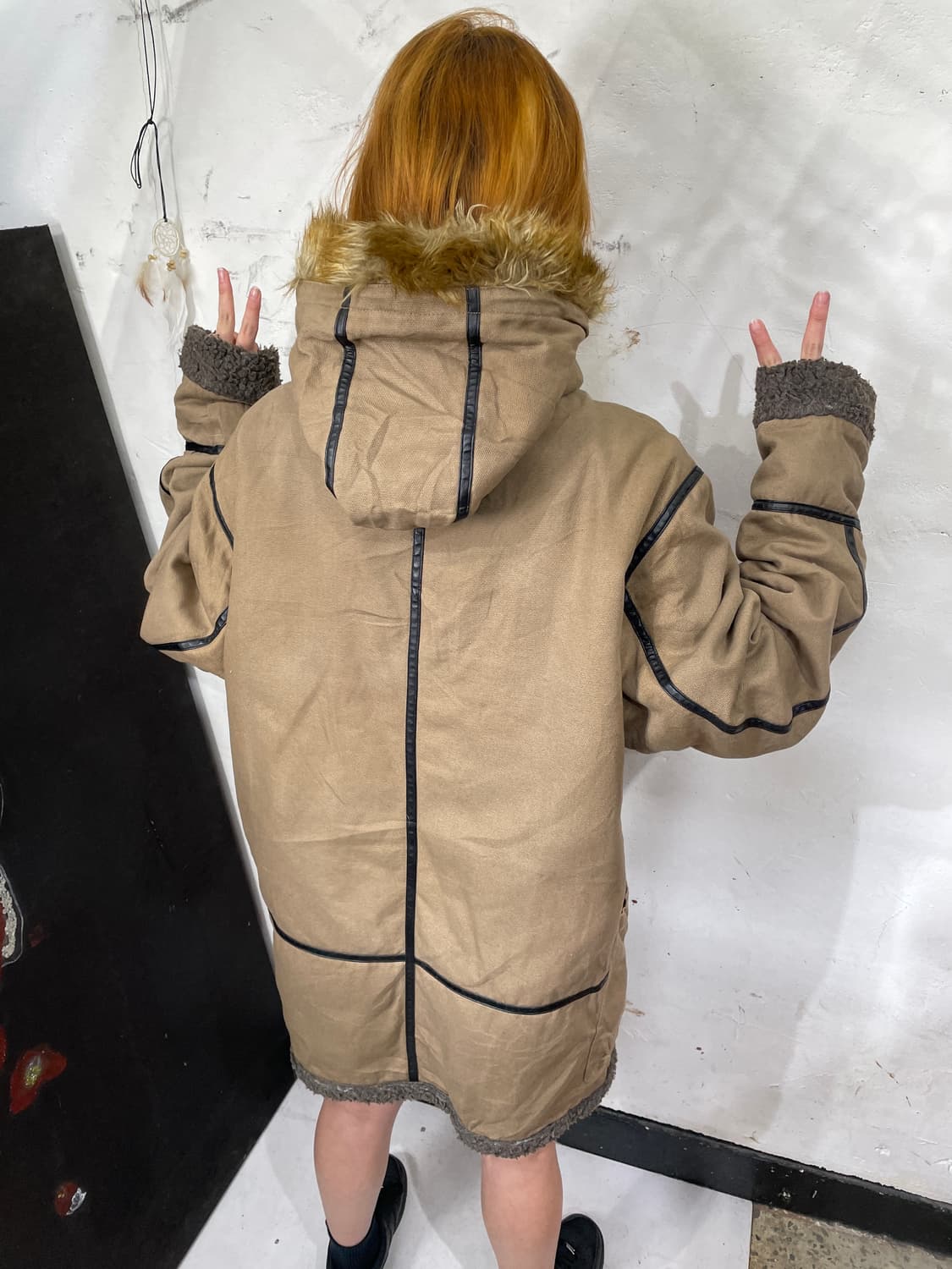 일본빈티지 밀리터리 울프죠 모카 베이지 퍼 후드 자켓 개파카 야상 L 상품이미지5