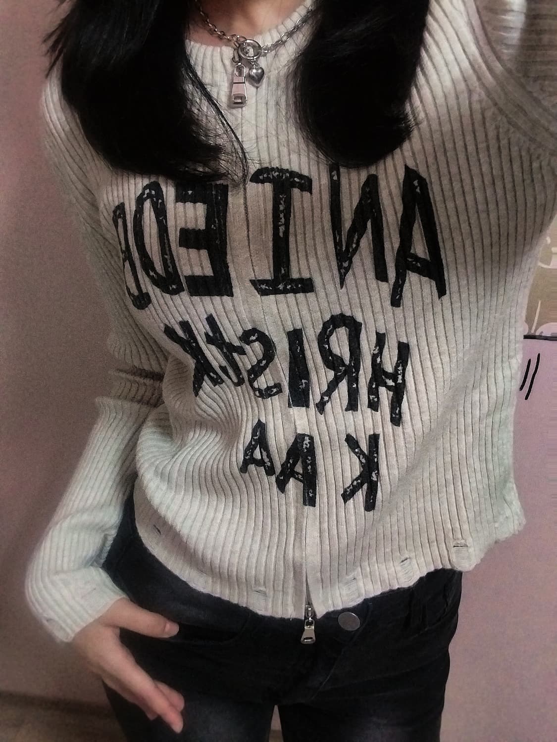 테토녀 되는 레터링 가디건 상품이미지4