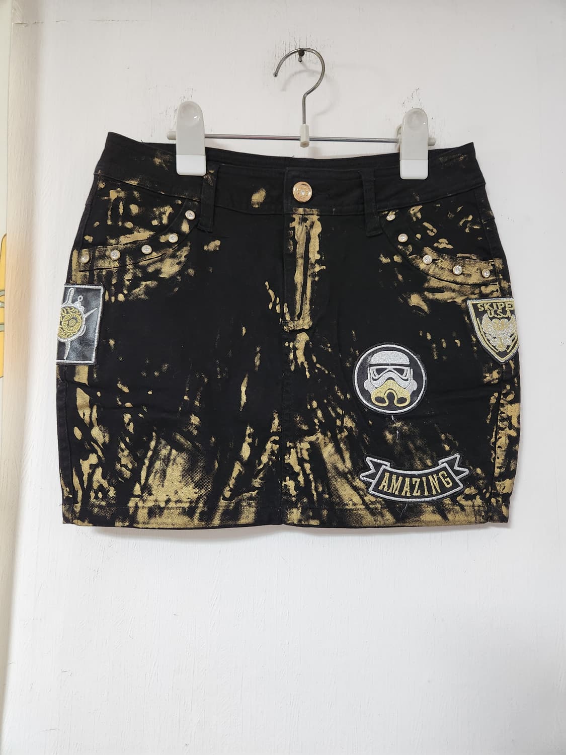 패치 블랙 미니 데님 스커트 치마 S(27) 상품이미지1